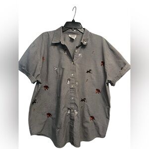 Womens Vintage Teddi Houndstooth Button Shirt Dogs Puppies